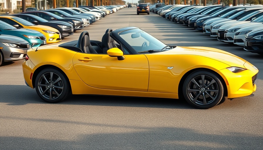 Yellow Mazda Miata parked on road with other cars, Mazda Miata designer.