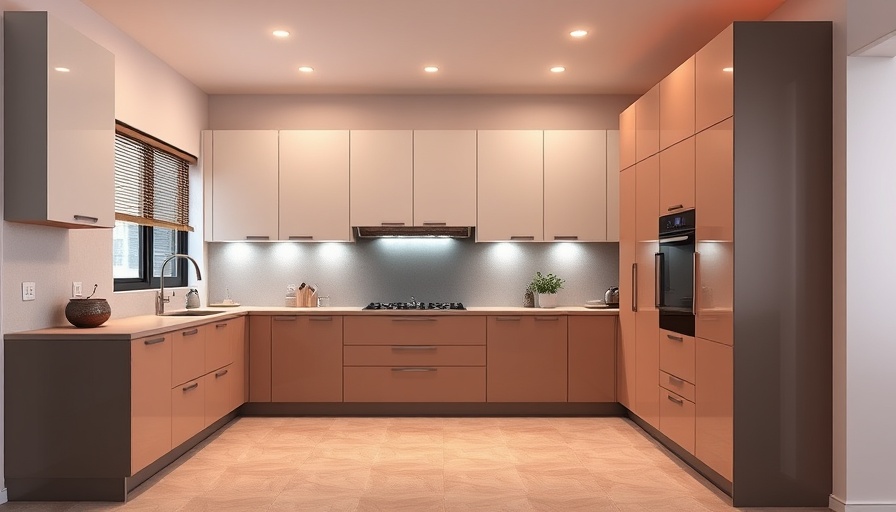Modern L-shape modular kitchen design with sleek cabinetry and ambient lighting.