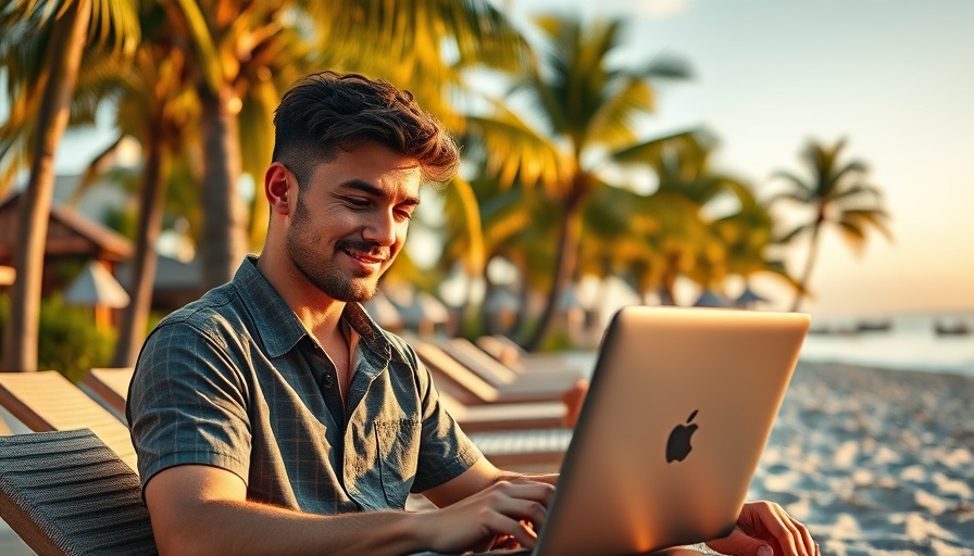 Person working on a laptop at the beach, illustrating FIRE movement impact on entrepreneurship.
