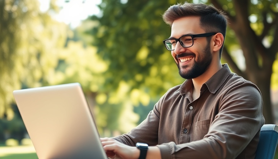 Man enjoys outdoor tax-smart investing on a laptop.