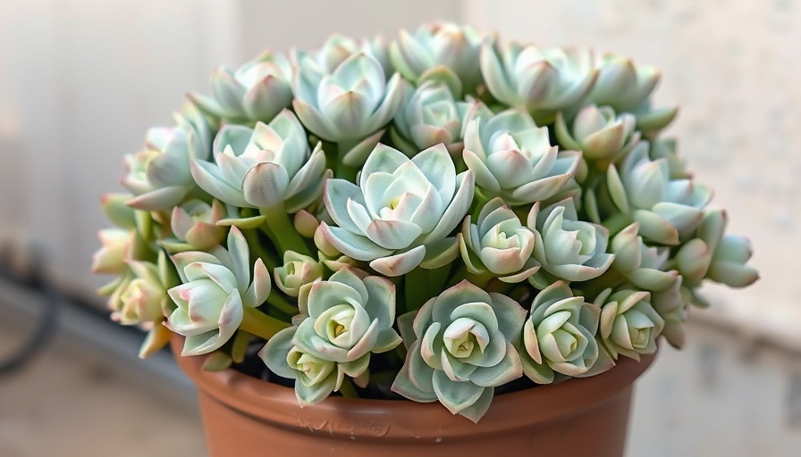 Cluster of ghost plants in a ceramic pot showing unique rosettes.