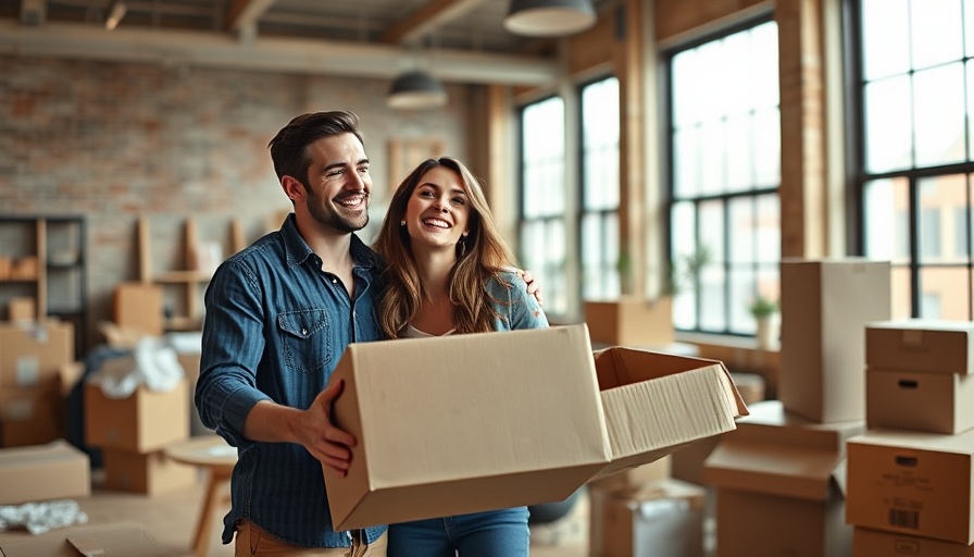 First-time homebuyers unpacking and settling in new spacious loft.