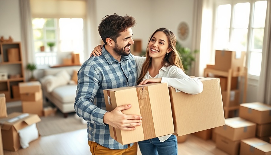 First-time homebuyers in a sunlit room with moving boxes.