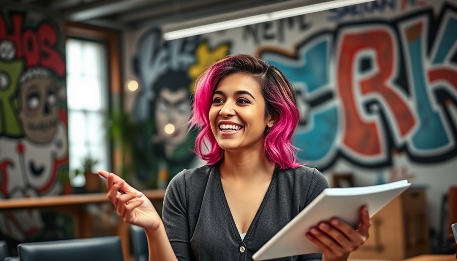 Confident woman discussing ideas in a creative office; Young Minds App for Online Child Safety