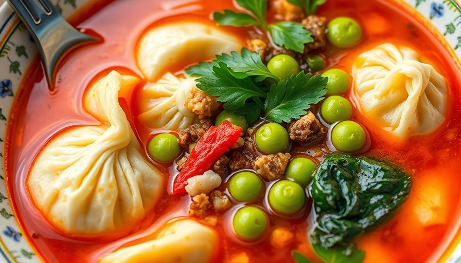 Thai Coconut Dumpling Soup with vibrant ingredients.