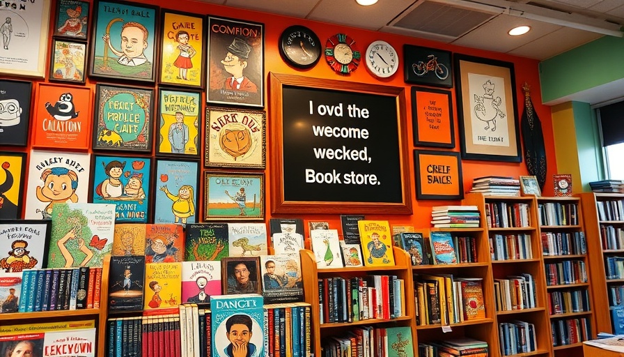 Colorful bookstore wall with affordable art for kids