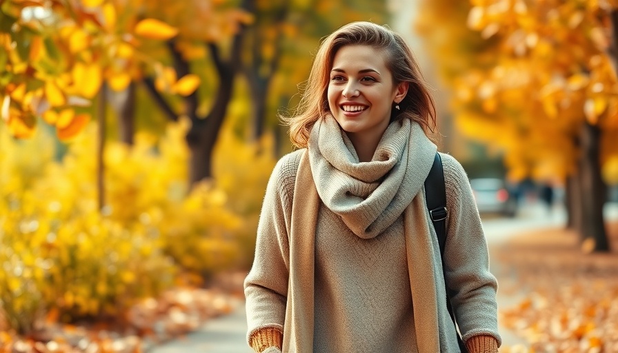 Person in transitional fall outfit with layers in autumn park.
