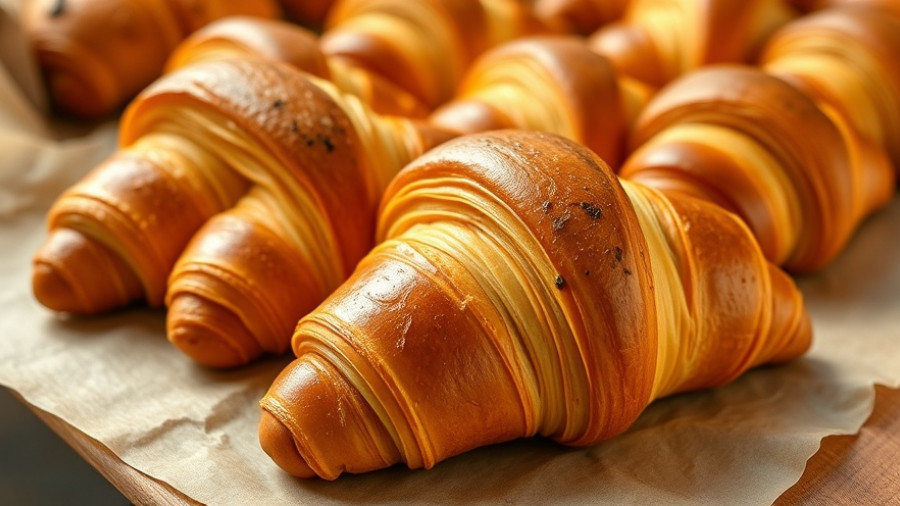 Golden croissants for cozy weekend snacks on parchment paper.