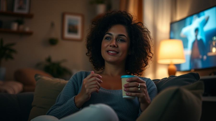 Woman enjoying late-night TV, supporting gut health and weekend sleep patterns.
