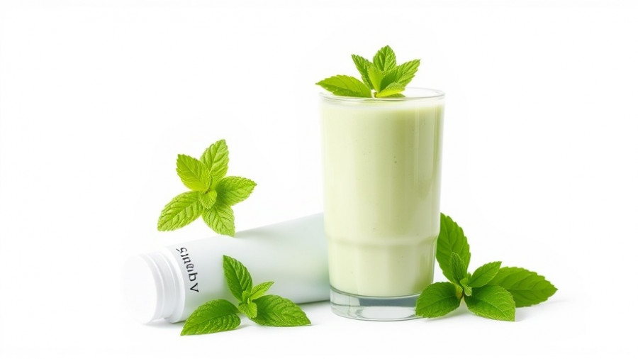 Mint Condition Smile Smoothie with mint toothpaste on white background.