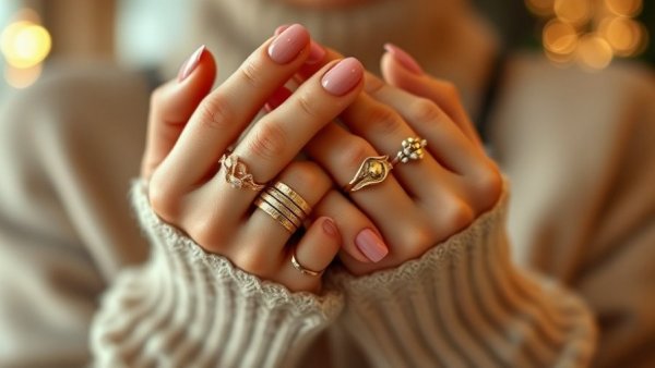 Elegant ombre nails with gold rings for winter nail polish 2025.