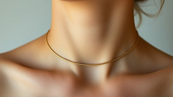 Close-up of a woman's neck with gold chain, emphasizing smooth skin.
