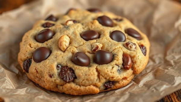 Magic Cookies Recipe: Close-up of chunky cookie with chocolate and nuts.