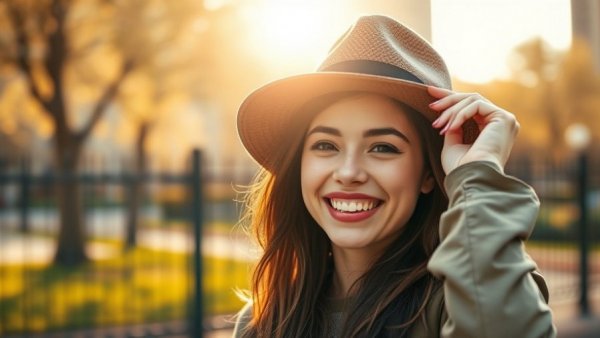 Smiling young woman outdoors, related to creatine for brain health.