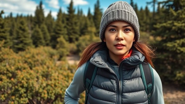 Young woman stays active on vacation hiking through greenery.