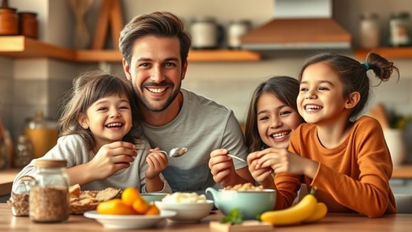 Family practicing daily wellness habits at breakfast.