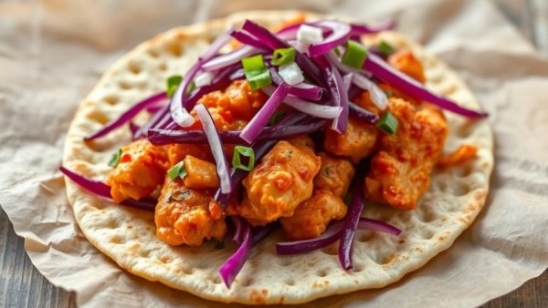 Sheet Pan Buffalo Chicken Tacos with toppings on parchment.