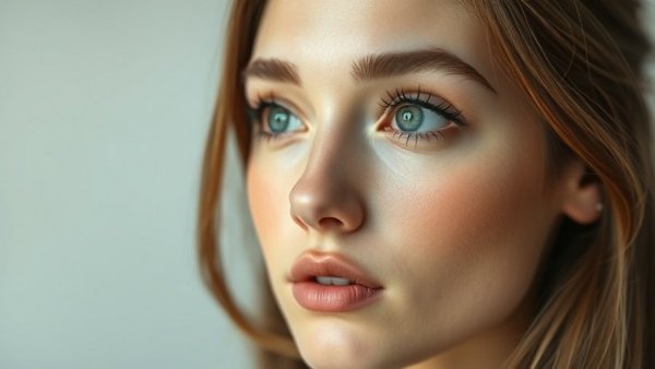 2025 beauty trends showcase natural makeup in a close-up portrait.