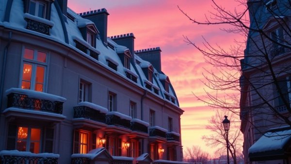 Meaningful Connections Weekend in a cozy Parisian setting with snowy rooftops.