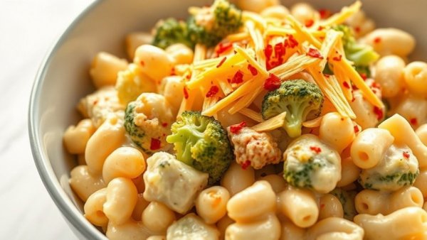 Chicken Broccoli Cottage Cheese Mac and Cheese in Bowl