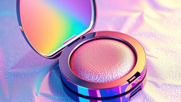 2016 Makeup Products: Rainbow highlighter on holographic background.