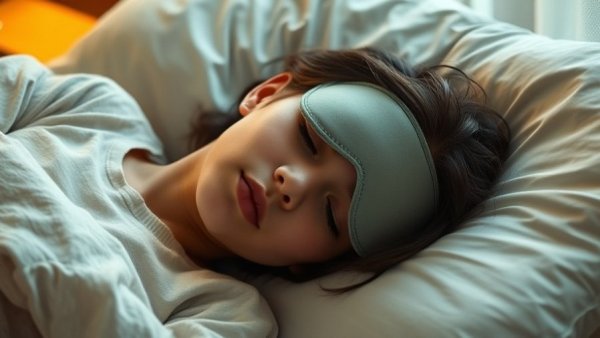Young person sleeping peacefully with eye mask for sleep improvement.