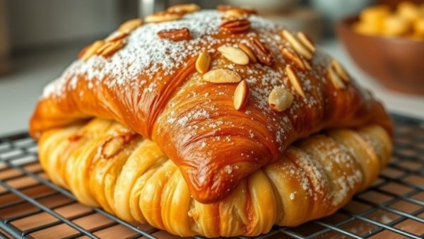 Almond Croissant Cottage Cheese Pull-Apart Bread with sliced almonds.