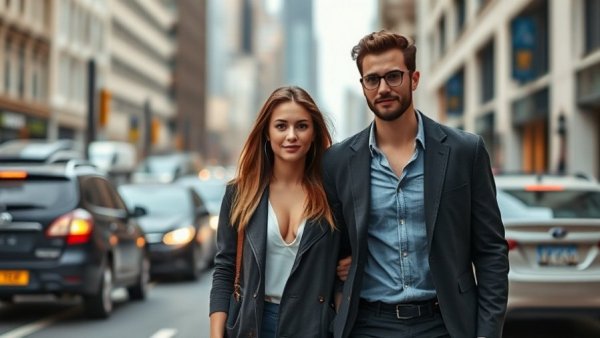 Stylish couple enjoying weekend traditions in the city.