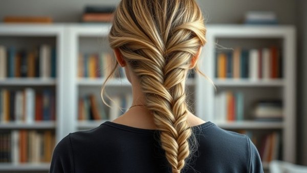 Woman with braided hair indoors, considering the benefits of airing out your house.