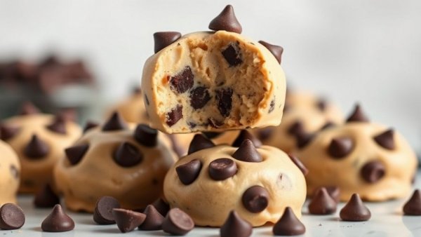 Peanut butter frozen yogurt bites with chocolate chips close-up.