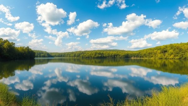 Peaceful lake reflection ideal for cozy weekend activities.