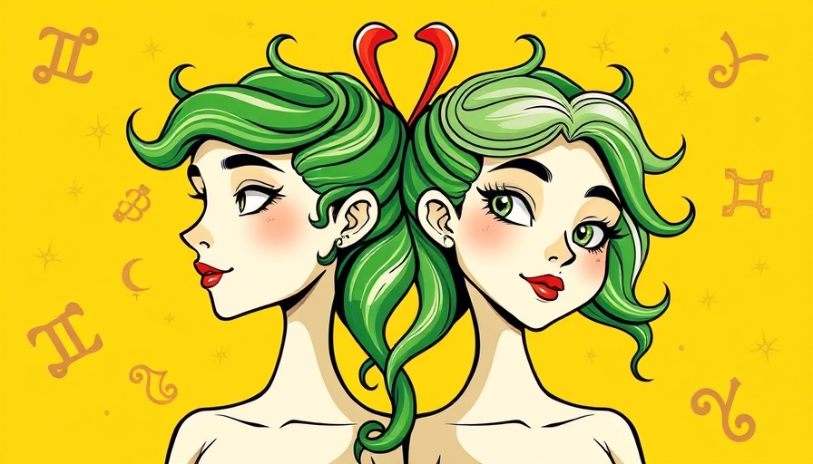 Gemini season horoscope illustration with vibrant twins.