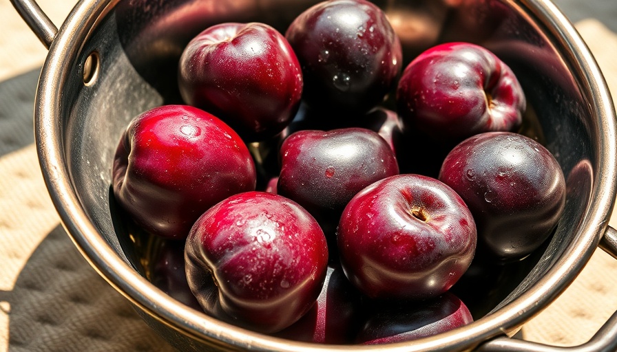 Ripe purple plums in colander under sunlight, suggesting meaningful weekend activities.