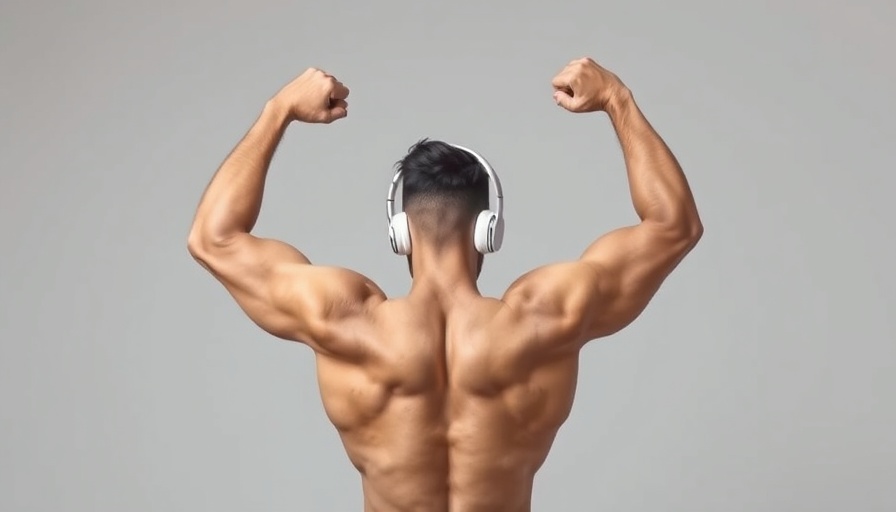Athletic person stretching arms post-workout wearing headphones.