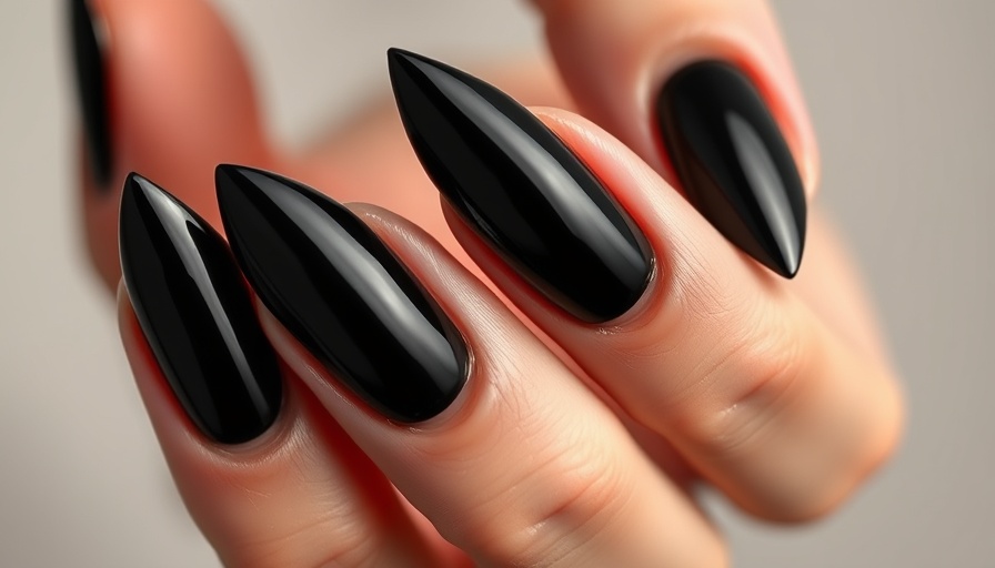 Sleek pointed black nails with trendy transparent tips.