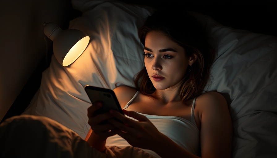 Woman experiencing bedtime procrastination anxiety on phone.