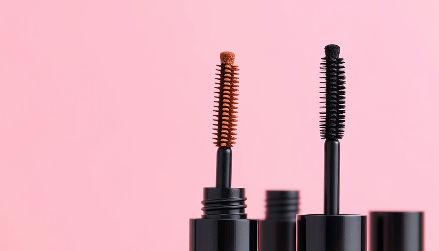 Close-up of brown and black mascaras with elegant packaging.