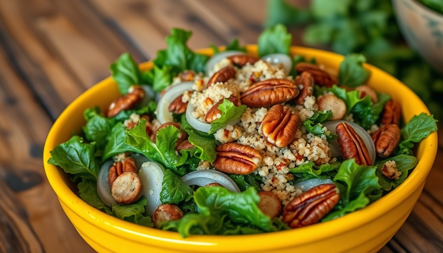 Homemade salad in a yellow bowl with fresh ingredients.