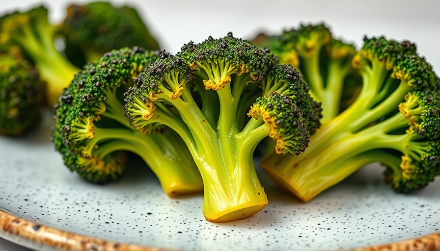 Roasted broccoli on ceramic plate highlighting air frying's health benefits.