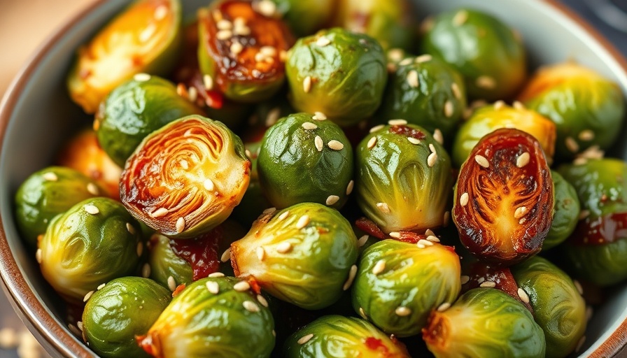 Chili Crunch Brussels Sprouts Recipe, close-up of glazed sprouts with chili.