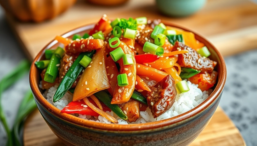 Vibrant Egg Roll in a Bowl with veggies and rice.