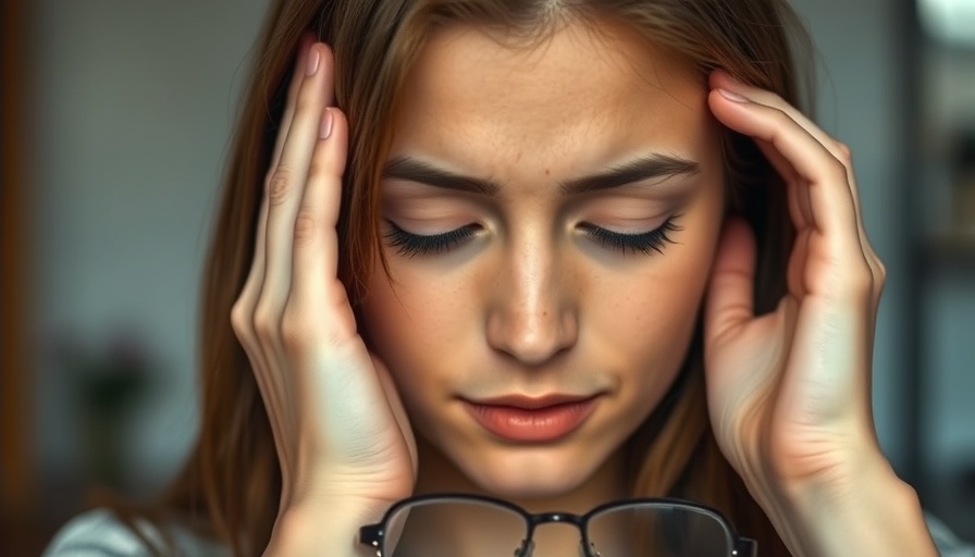 Woman experiencing a headache, hand on forehead, related to dietary fiber.