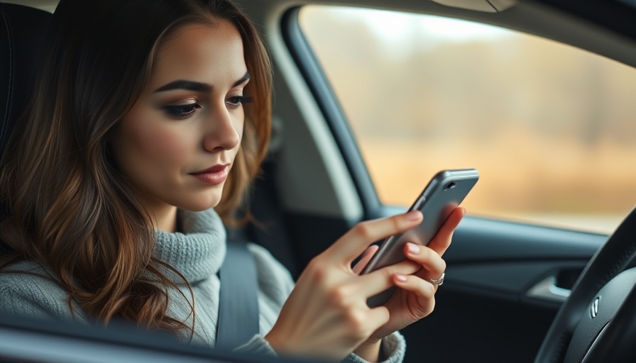 Woman in car using menstrual tracking app, privacy concern focus.