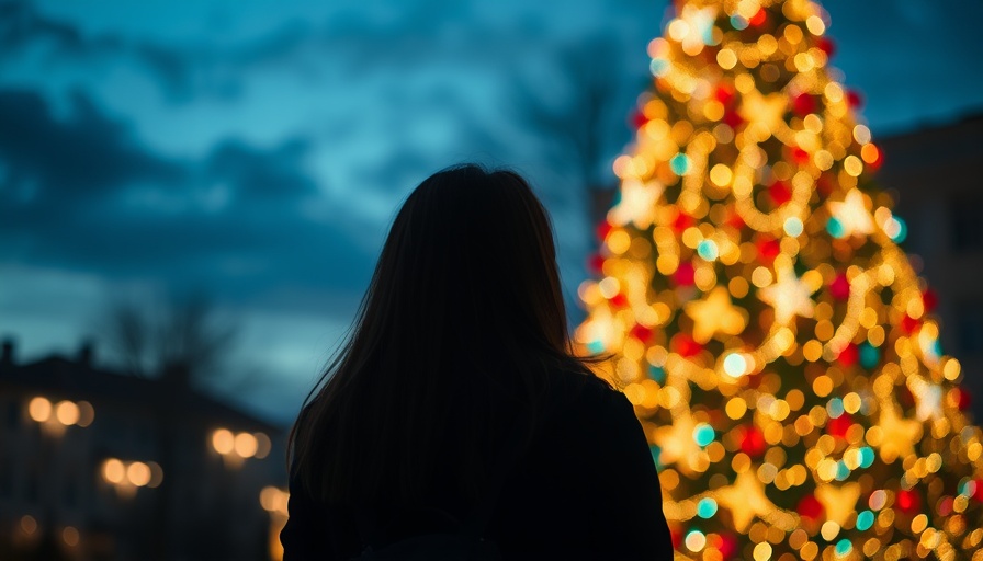 Silhouette of a woman viewing bokeh holiday lights, understanding customer behavior.