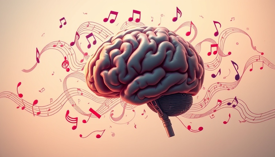 Brain with swirling musical notes depicting music habits in young adults with ADHD.