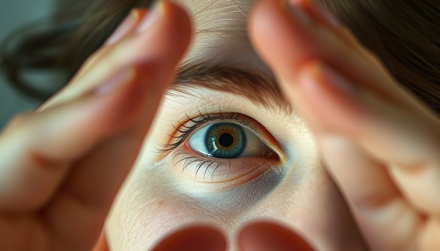 Eye framed by hands in upside down view, identity negotiation.