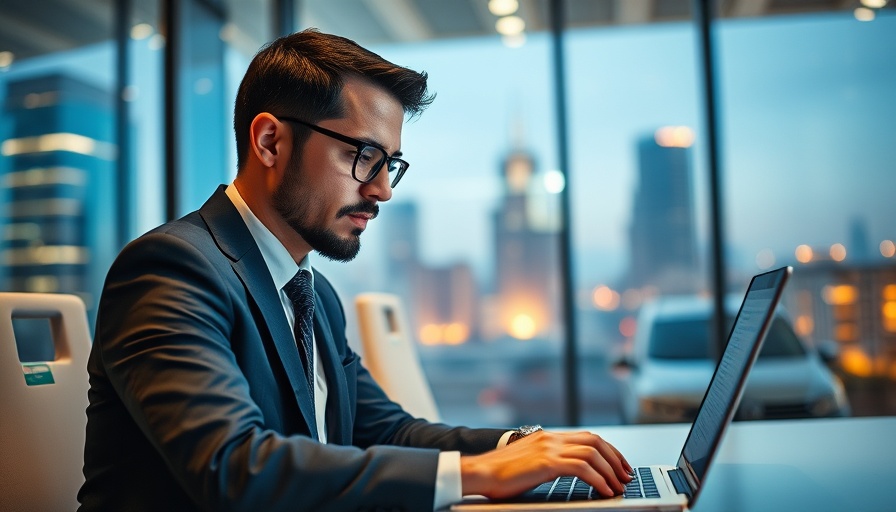 Corporate professional using digital overlay in modern office, Operational AI in Executive Decision Making.