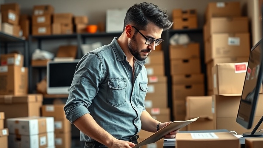 Focused man packaging shoes in an organized workspace, showcasing productivity improvement.
