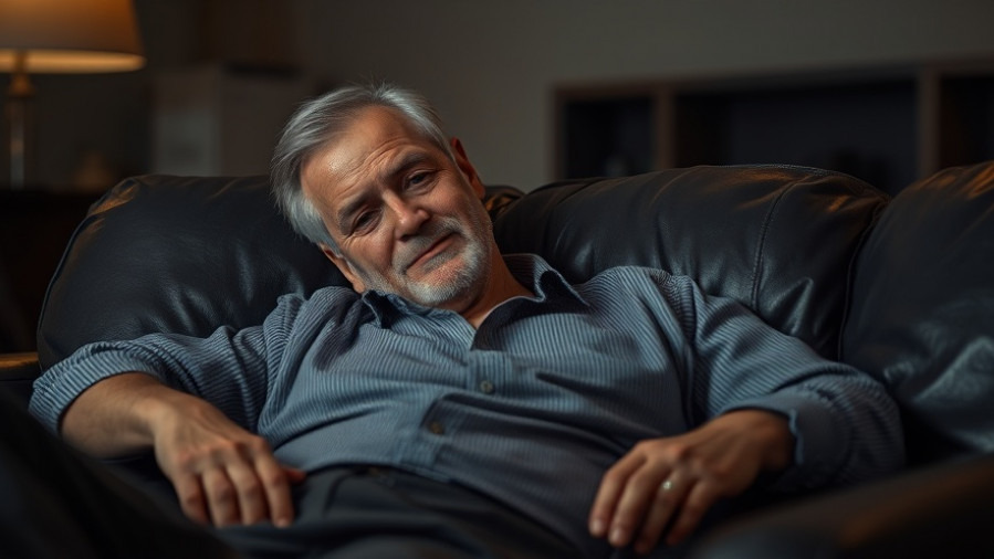 Middle-aged man relaxing on couch, exploring biological aging and social connections.