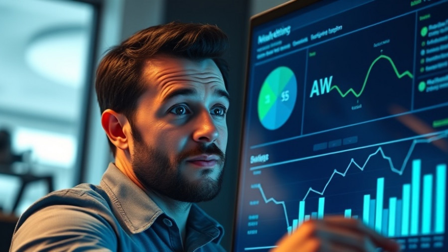 Confident marketing manager analyzing AI-driven email performance metrics on a sleek dashboard.